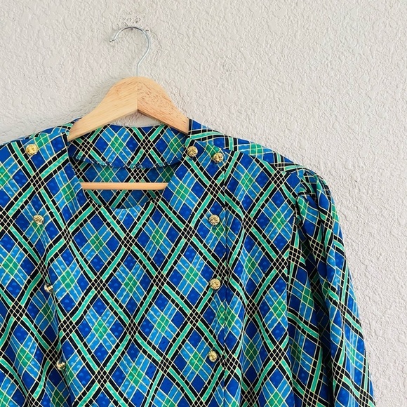 Vintage plaid gold button long sleeve blouse - Picture 8 of 13